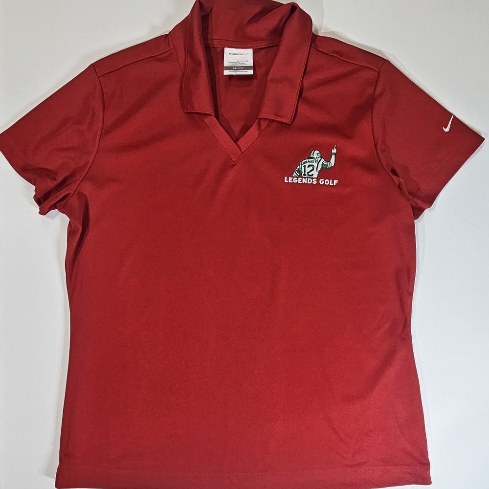 Nike Dri Fit Polo Womens Large Red Legends Golf Joe Namath Limited Edition Logo